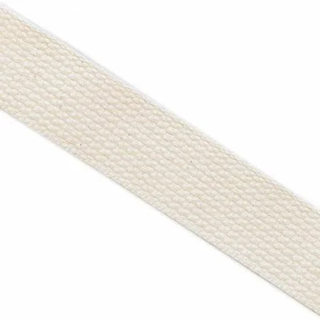 Beige 1-1/2 inch woven webbing tape close-up texture