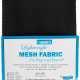 Mesh fabric roll in individual package, black fabric shown on label