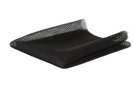 Black mesh fabric sheet, folded, lightweight with fine net texture