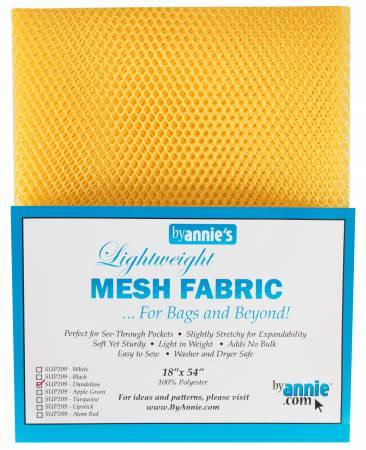Packaged yellow lightweight mesh fabric for bags; label card from ByAnnie, 18 x 54