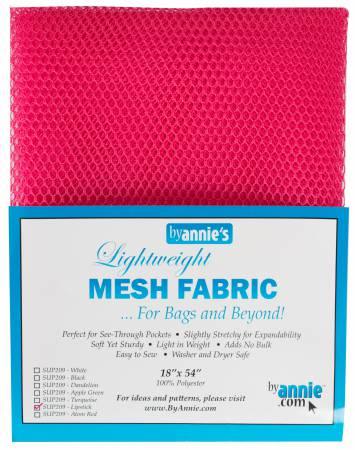 Fuchsia pink lightweight mesh fabric sheet, with packaging label, 18 in x 54 in