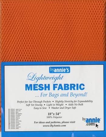 Pumpkin-orange lightweight mesh fabric, 18 x 54 in, with byannie packaging label