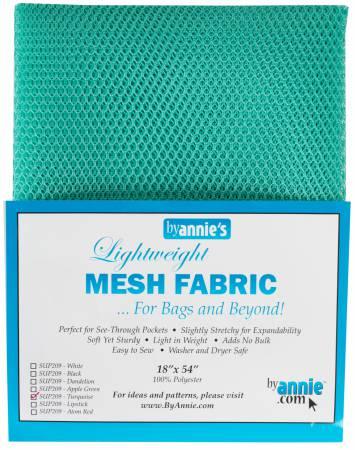 Turquoise mesh fabric with byAnnie card label for bags and beyond, 18 x 54 in.