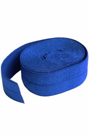 Fold-over elastic tape, 3/4 inch wide, blue roll with folded edge and loose end
