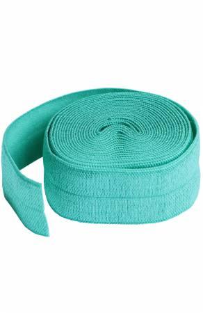 Turquoise fold-over elastic tape roll, with loose end