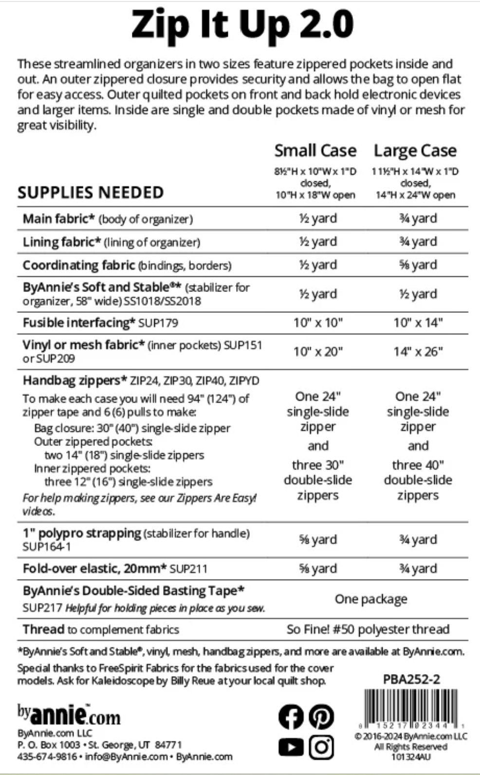 Zip It Up 2.0 Pattern # PBA252-2 from ByAnnie