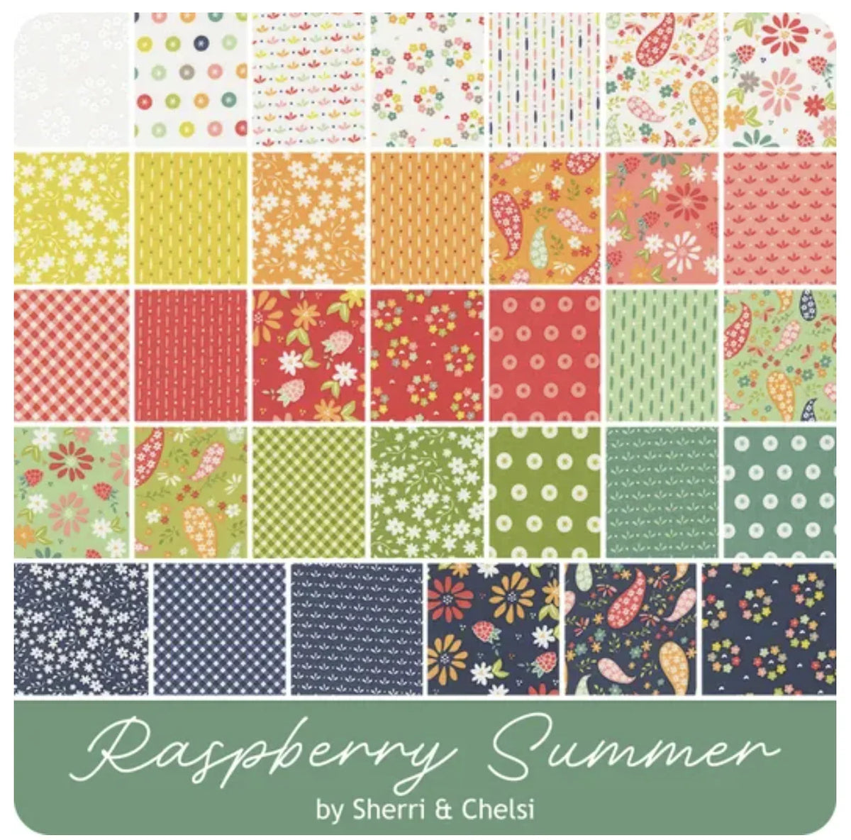 Raspberry Summer mini charm pack with multicolor floral fabric 2.5-inch squares