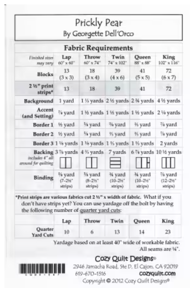 Strip Club - Prickly Pear # CQD01087 Quilt Pattern Fat Quarters Anonymous by Cozy Quilt Designs