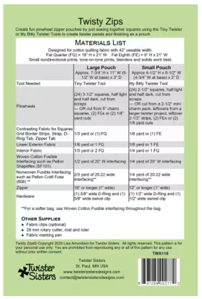 Twisty Zips # TWS118 from Twisted Sisters Designs