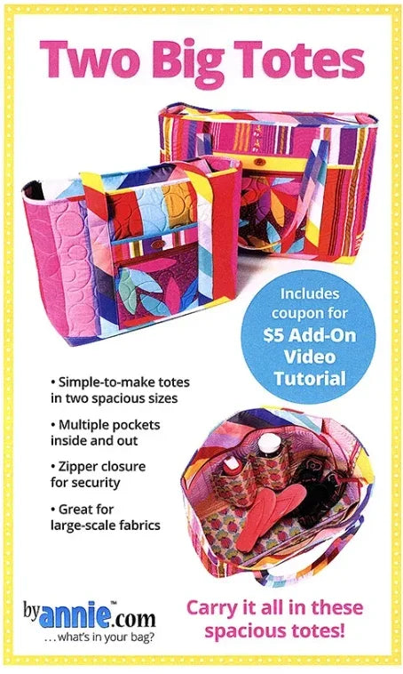 Patchwork two big tote bags with fabric top handles and zipper closure, multicolor