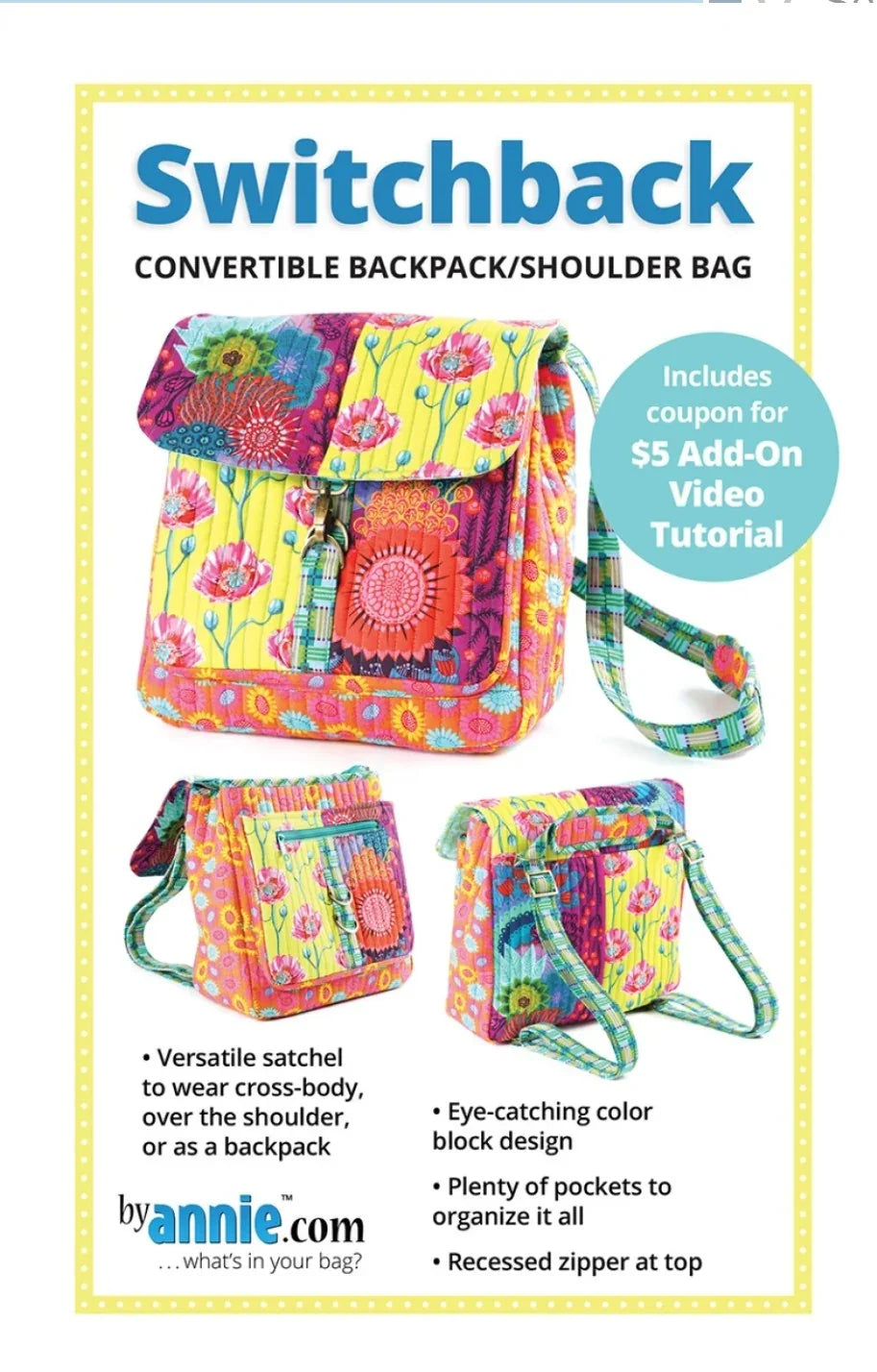 Colorful patchwork backpack satchel with adjustable crossbody strap and top zipper