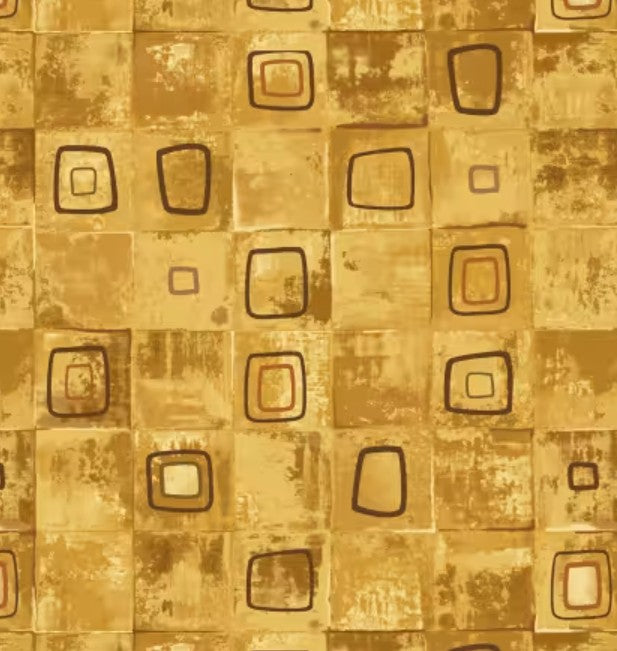 Crow-Mazing Gold Squares Patch # 3444-33 by Jan Matt for Henry Glass Sold by the Half Yard