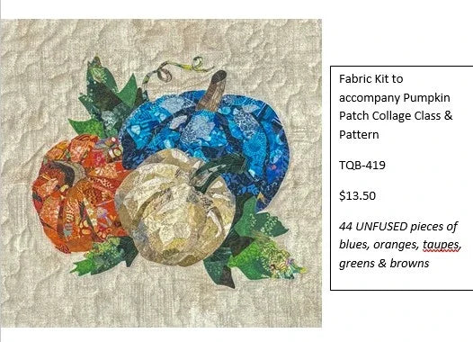 Patchwork fabric kit with multicolor collage print fabric squares and circles