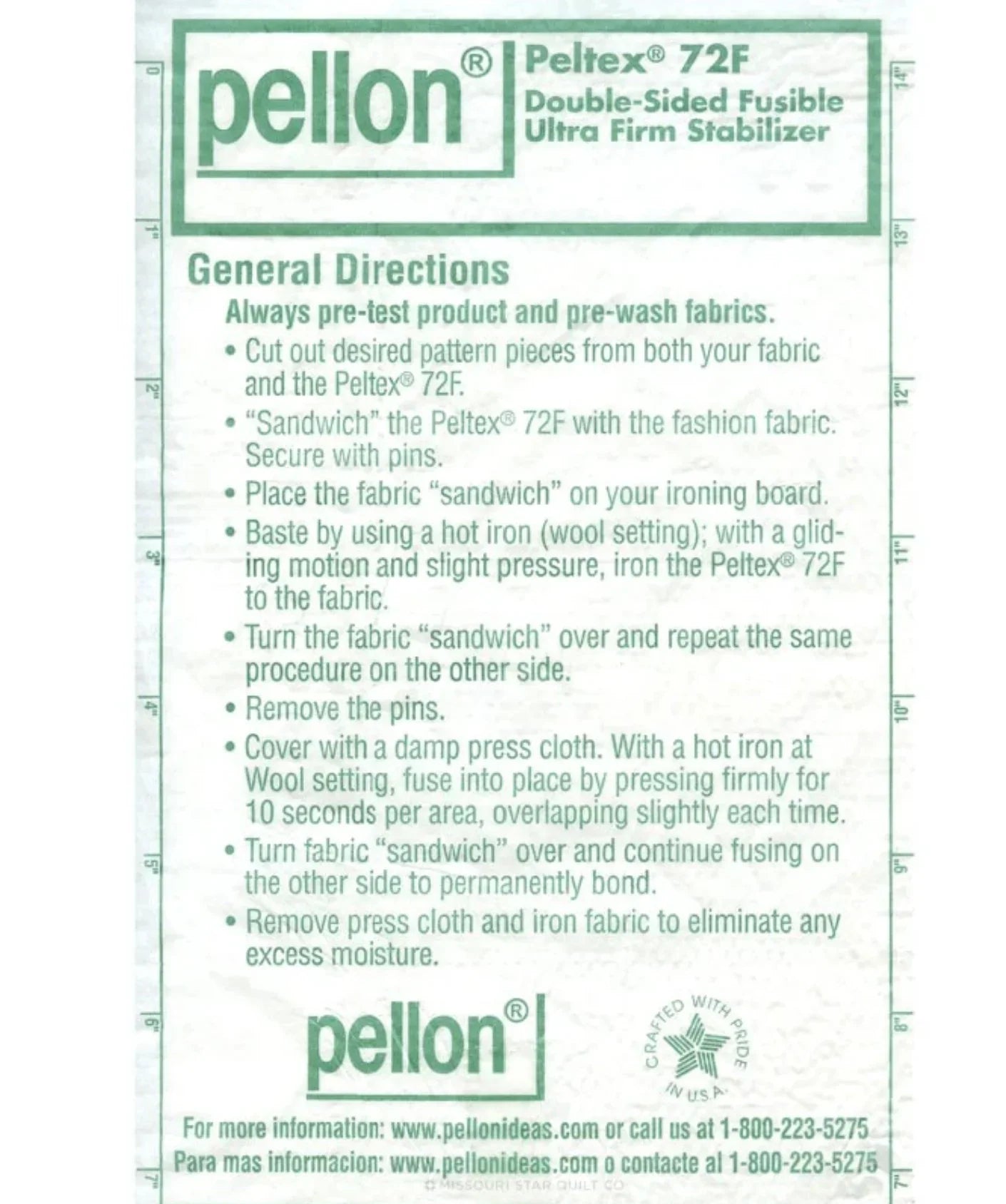 Peltex 72F double-sided fusible stabilizer instruction panel
