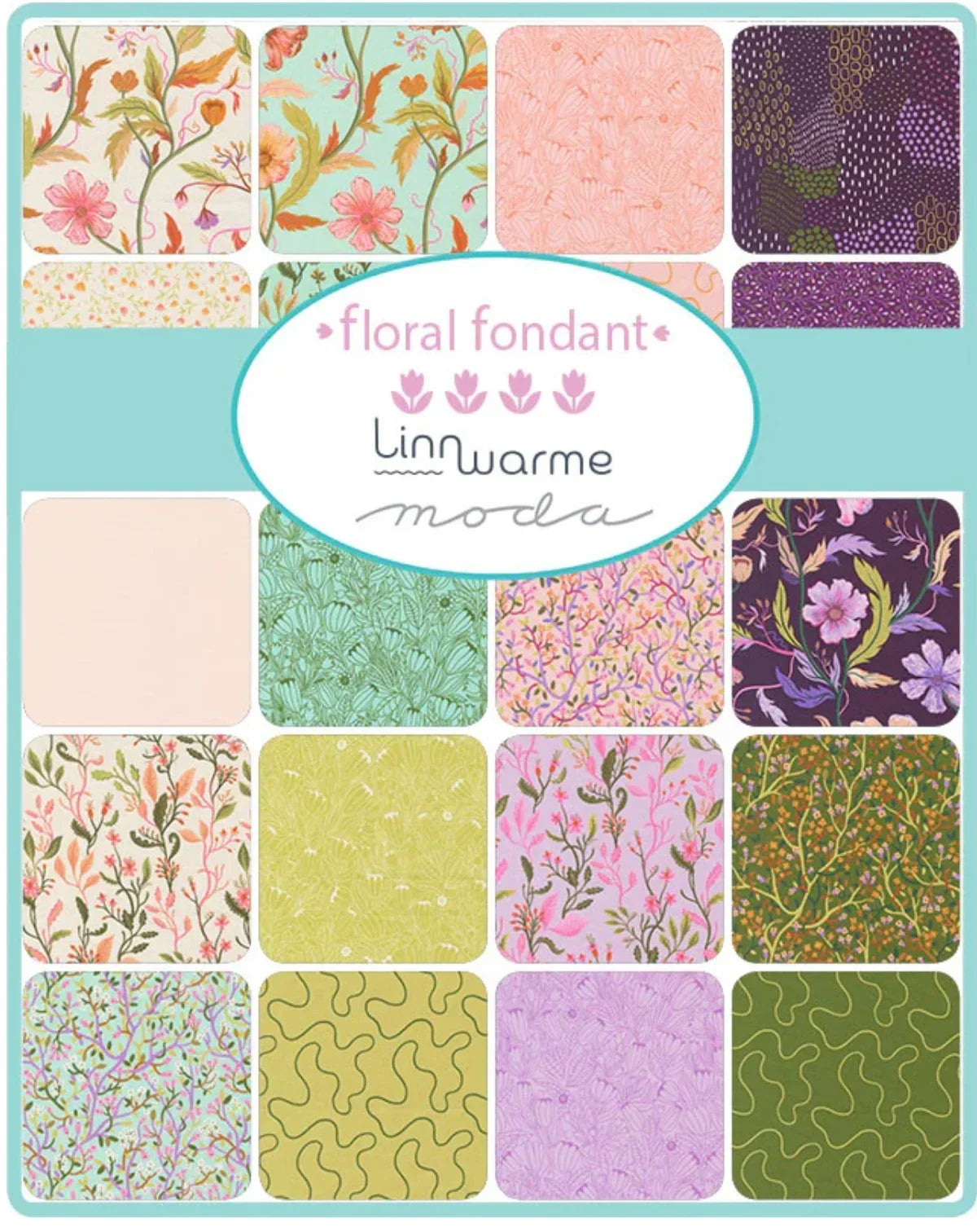 Floral cotton mini charm squares, multicolor botanical prints on light backgrounds