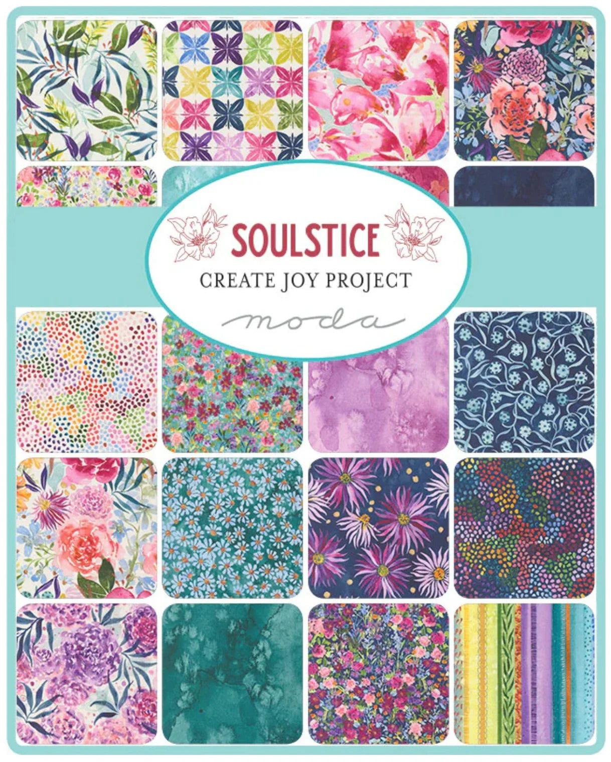 Mini charm fabric squares set with mixed floral and abstract prints, 2.5-inch pieces