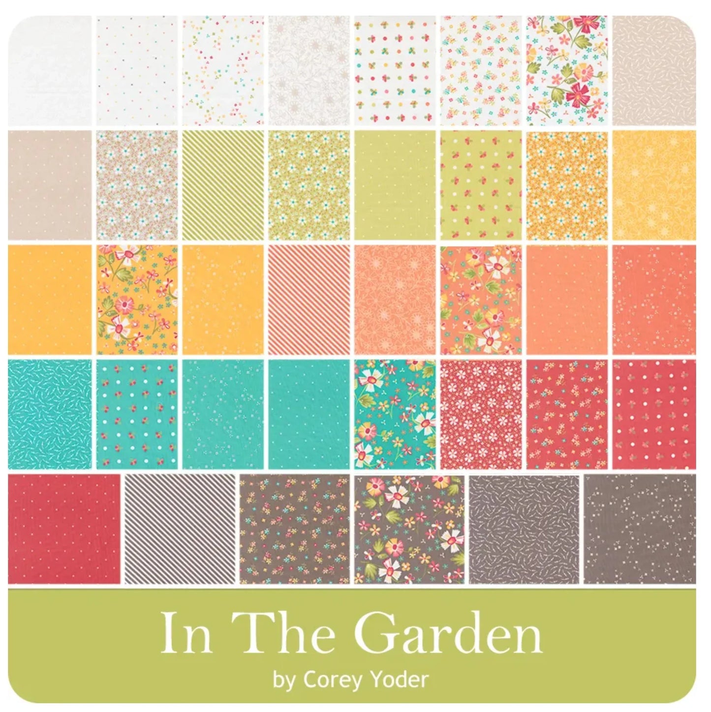 Fabric charm square assortment with bright floral and small-print patterns plus solids