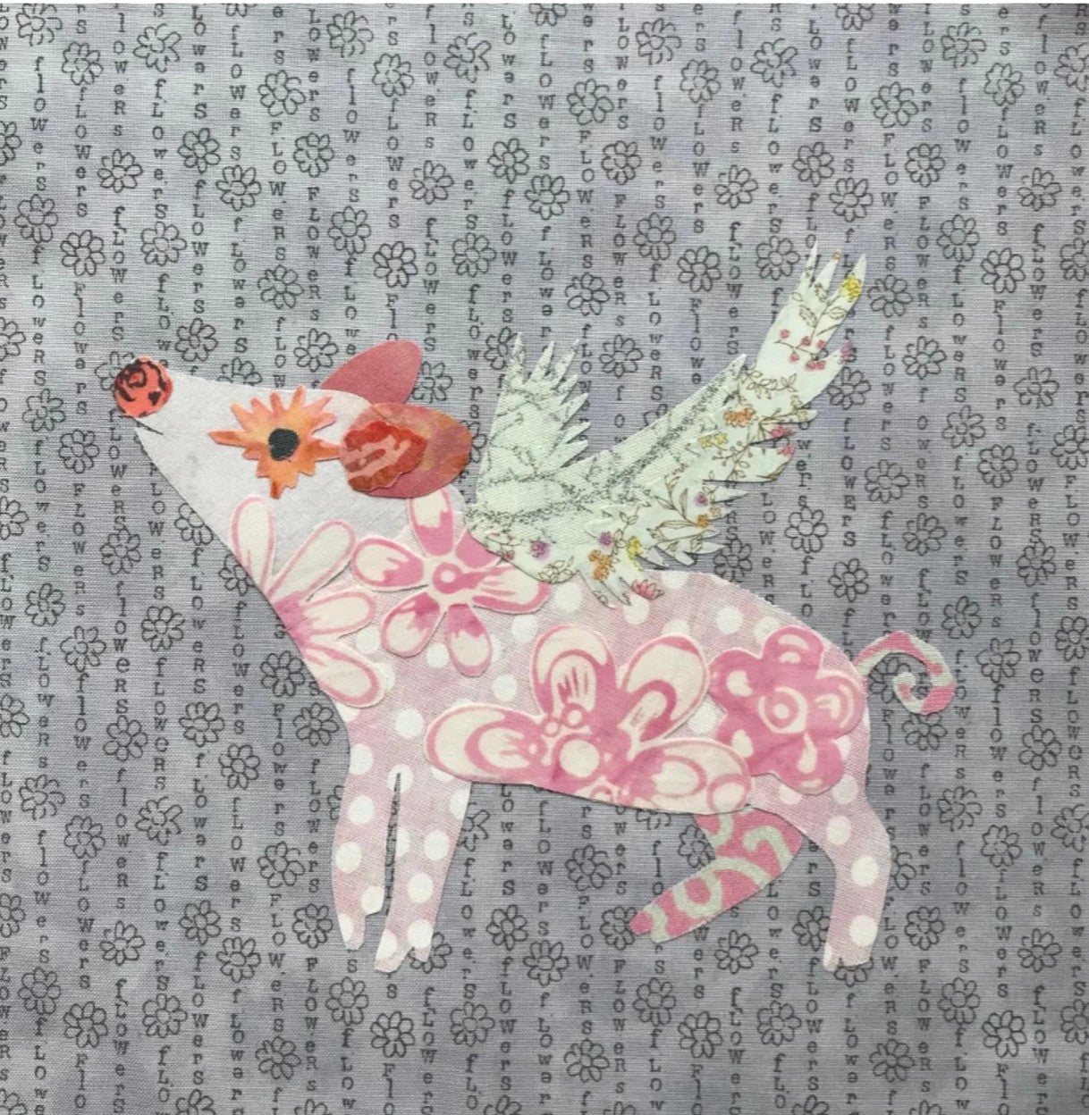 Whatevers! #26 Flying Pig Collage Pattern by Laura Heine #FWLHWHAT26