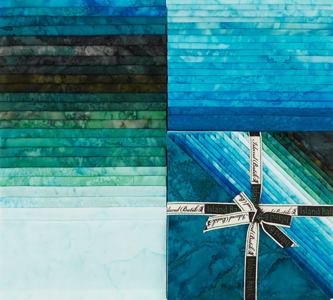 Assorted teal batik fabric 10-inch squares, 42-piece charm pack