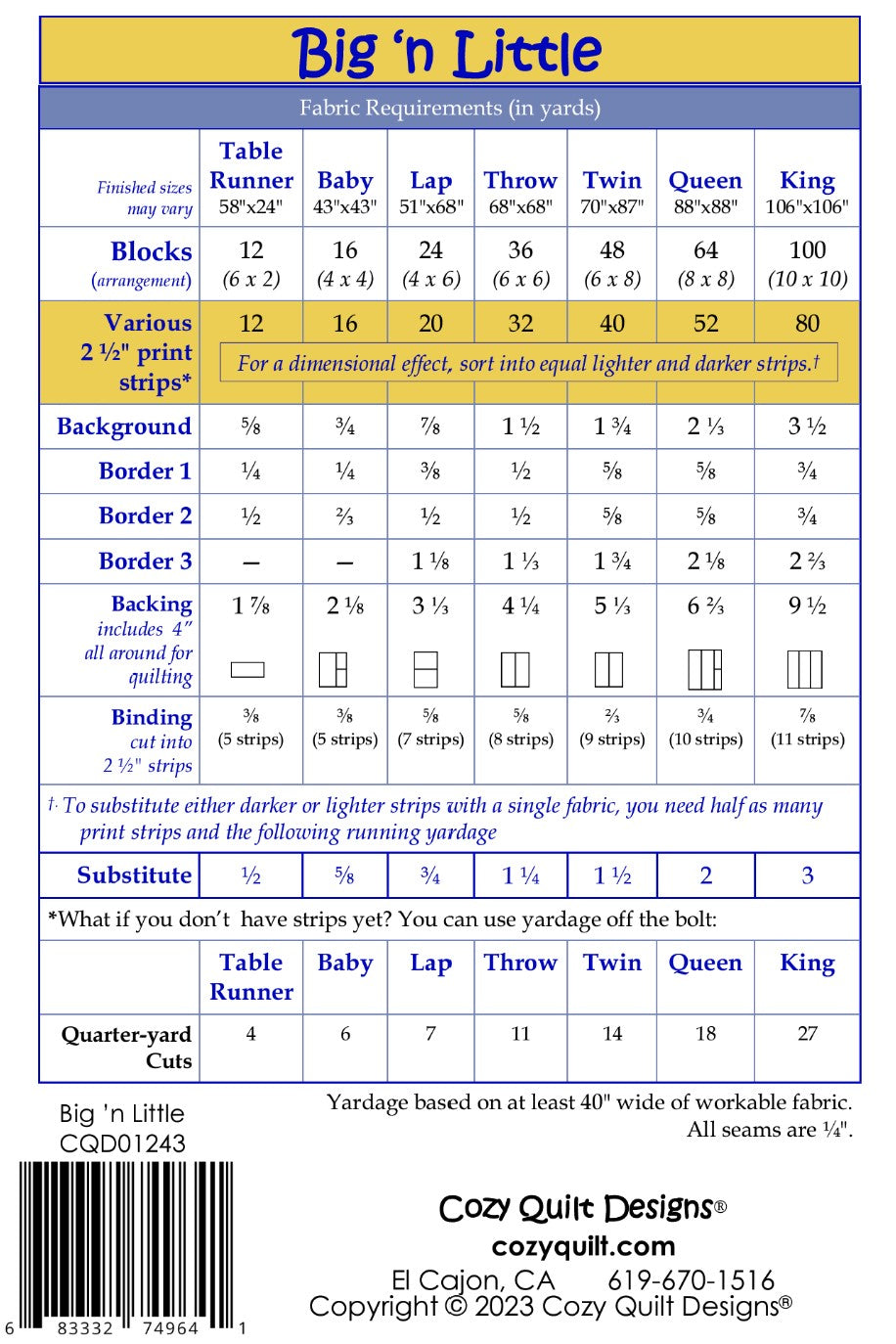 Big 'n Little Quilt Pattern from Cozy Quilt Designs