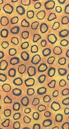 Ocelot gems print fabric detail with blue ovals, orange accents, and dark navy outlines
