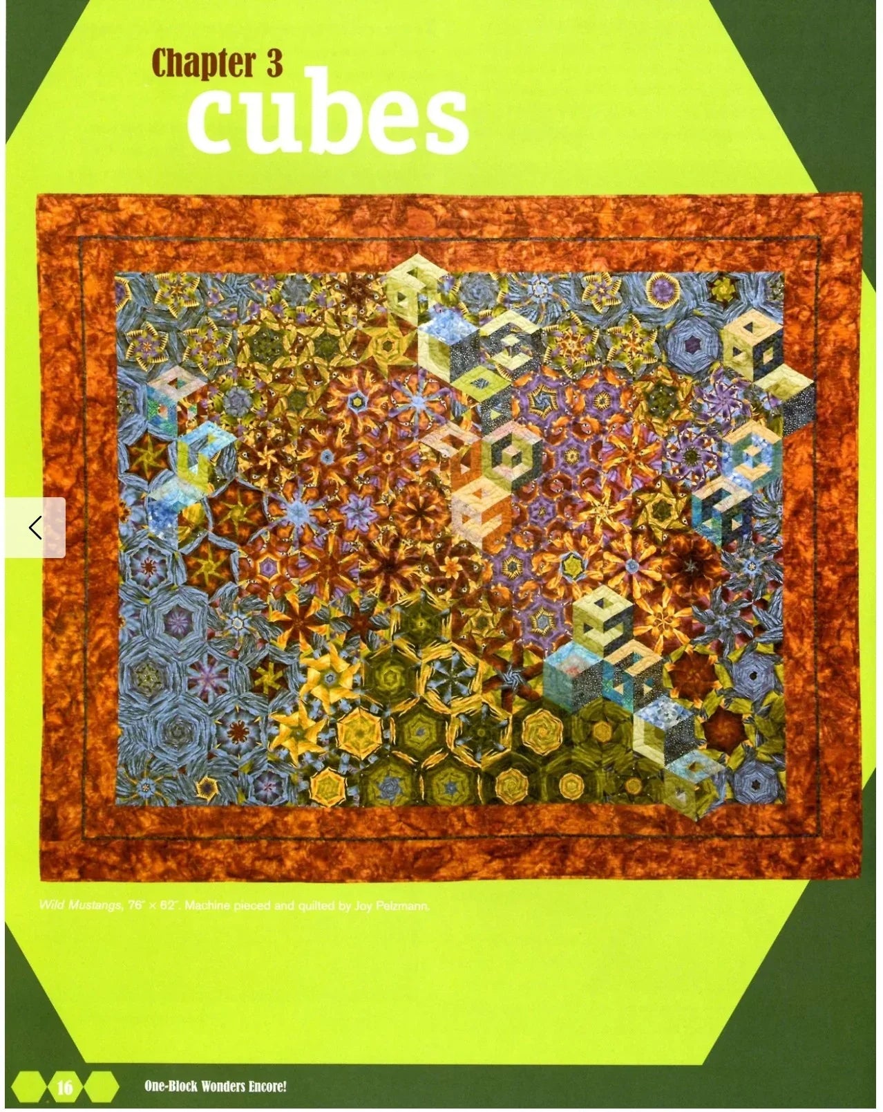Chapter 3 Cubes page with bright quilt square featuring multicolor geometric cube blocks