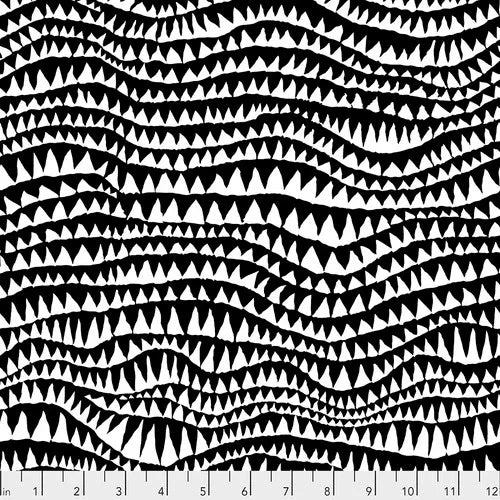 Shark teeth print fabric with black and white repeating triangular pattern