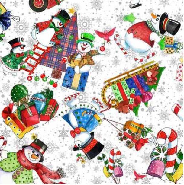 Snowman Follies Snowman Tossed White 29592 Z from QT Fabrics Sold by the Half Yard