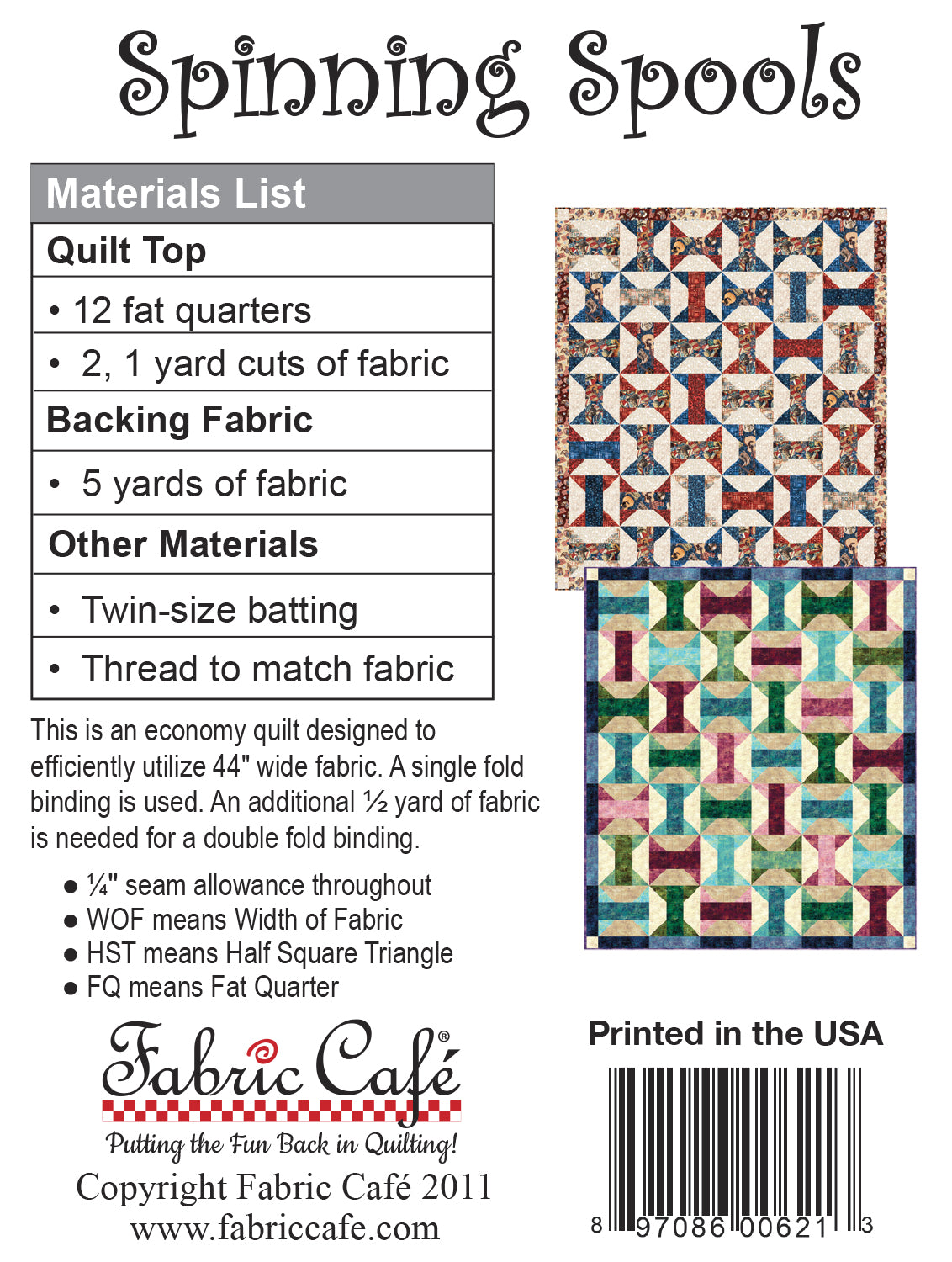 Spinning Spools Quilt Pattern FC092632 back cover