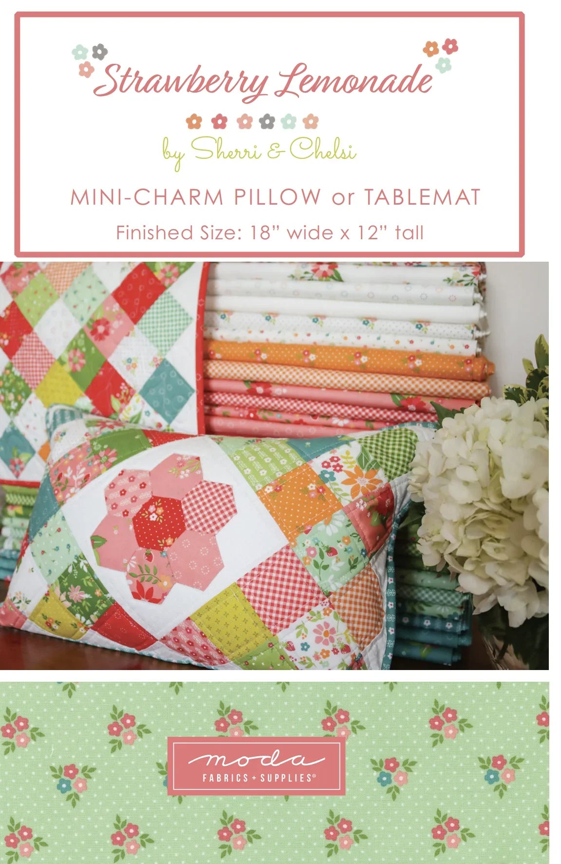 Patchwork mini charm pillow cover with red, green, and white quilt blocks