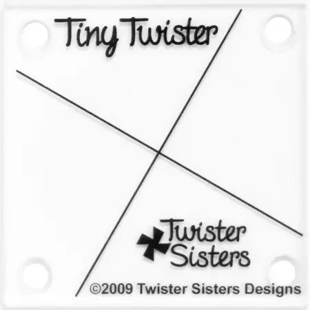 Quilt pinwheel tool card with Tiny Twister logo and crossed guide lines
