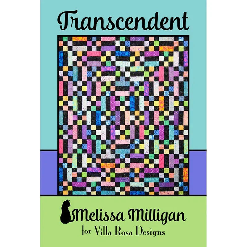 Transcendent quilt pattern with multicolor patchwork squares and border stripe