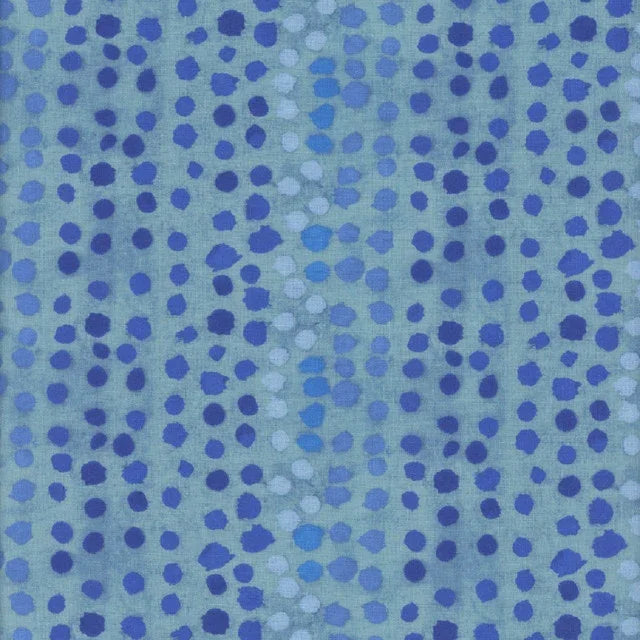 Ocean paint pots patterned fabric swatch with blue and purple dots