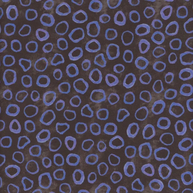 Blue fabric with repeating opal gem ring pattern in navy and light blue
