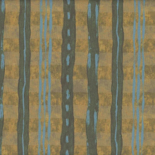 Ribbed stripe fabric with vertical ribbon lines in blue, teal, and tan