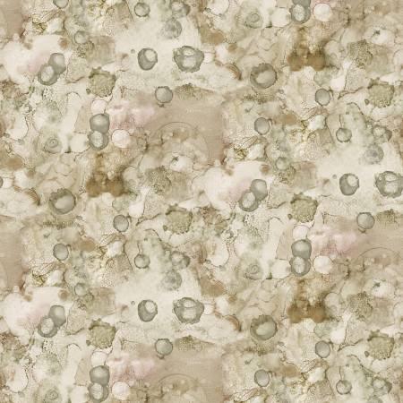 Khaki abstract quilt fabric with circular pebble and stone shapes