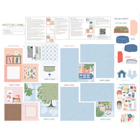 Multi Color Shop Hop Digital 54" Button Lane Cotton Canvas Panel # Y4795-55 by Meags & Me from Clothworks