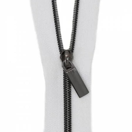 Gunmetal nylon coil zipper with dark metal pull tab