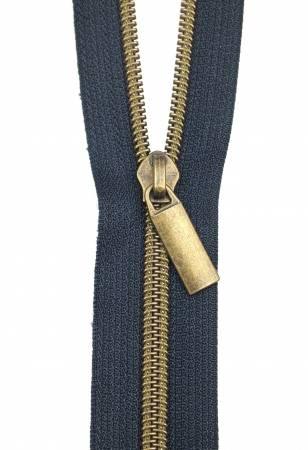 Navy nylon antique coil zipper with metal pull tab