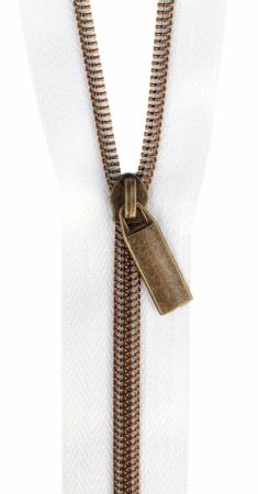 White #5 Nylon Antique Coil Zippers: 3 Yards with 9 Pulls # ZBY5C4 from Sallie Tomato
