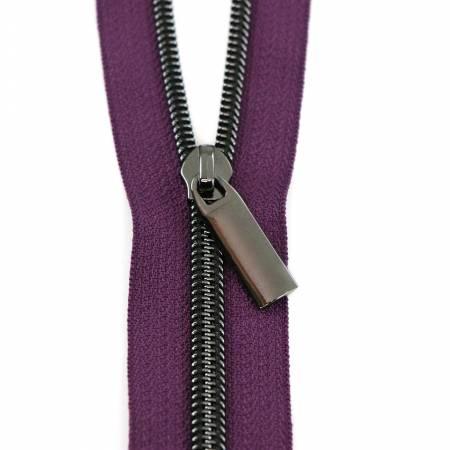 Purple nylon coil zipper with gunmetal metal pull