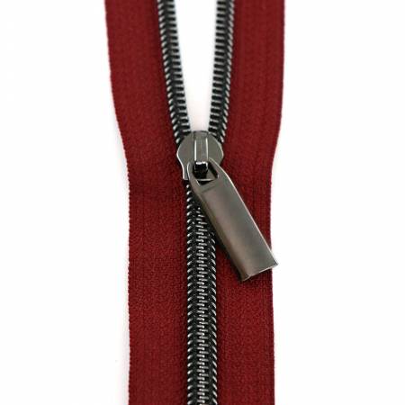 Burgundy #5 Nylon Gunmetal Coil Zippers: 3 Yards with 9 Pulls # ZBY5C45 from Sallie Tomato