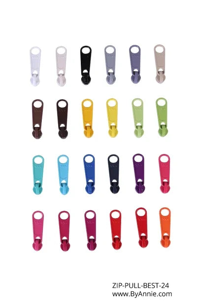 Assorted zipper pull set with loop handles in mixed colors