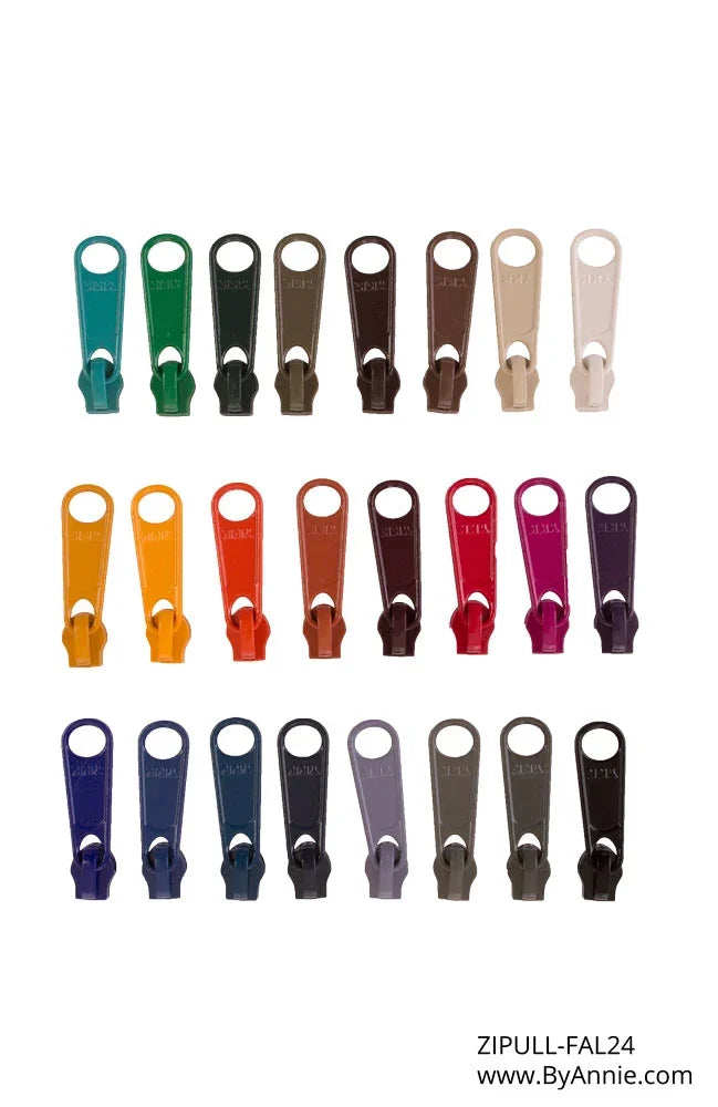 Zipper pull set, assorted fall-colored zipper pulls with short cord loops