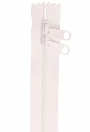 White 40in zipper with two pull tabs and stitched end tabs
