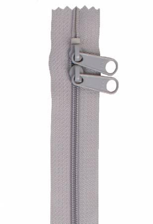 Handbag zipper, 40in pewter metal pull tabs and zipper teeth on gray tape