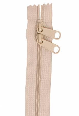 Natural fabric zipper with two metal pulls and tabs, 40 in