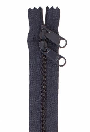 Navy handbag zipper tape, two D-ring pulls with black slider