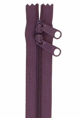 Eggplant purple double-slide handbag zipper with metal pull tabs and zipper track