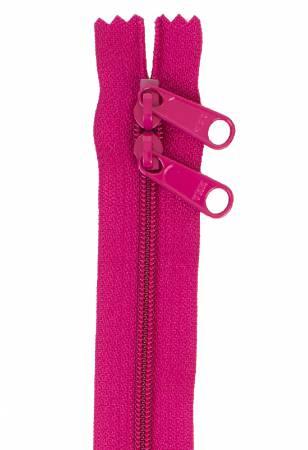 Handbag zipper with double sliders, dark plum fabric tape and two metal pull rings